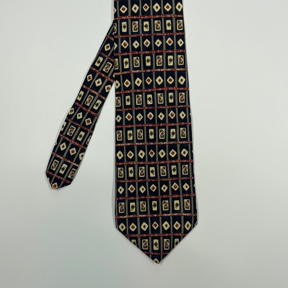 Woodward Navy Blue Geometric Diamond Silk Necktie Mens One Size